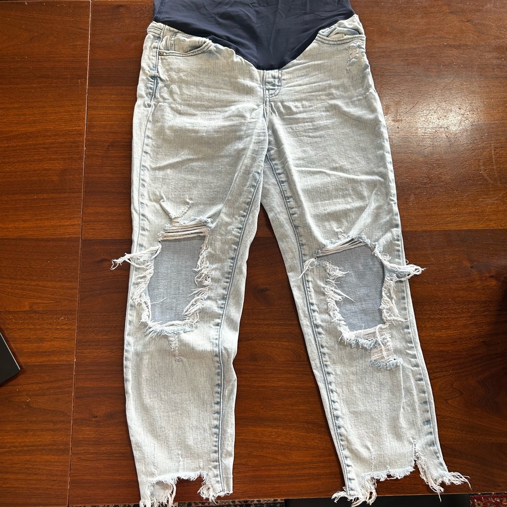 Pinkblush light wash distressed maternity jeans